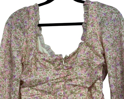 Sisters of the Tribe Pink Floral Ruched Mini Dress