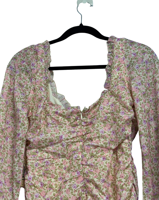 Sisters of the Tribe Pink Floral Ruched Mini Dress