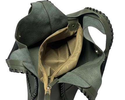 Sac Unit by SAC Olive Green Whipstitch Detail Hobo Bag