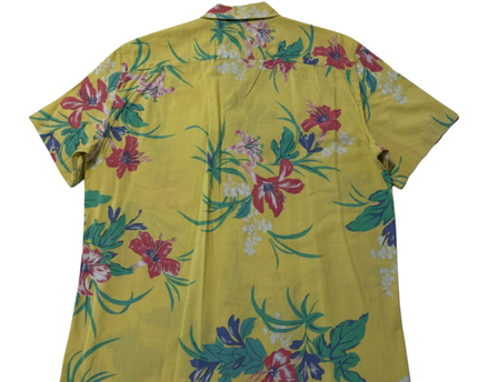 American Eagle Yellow Tropical Floral Short Sleeve Button Down Shirt