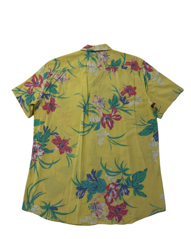 American Eagle Yellow Tropical Floral Short Sleeve Button Down Shirt