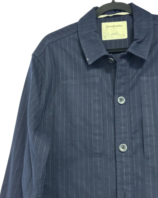 Stradivarius Navy Blue Pinstripe Utility Shirt Jacket