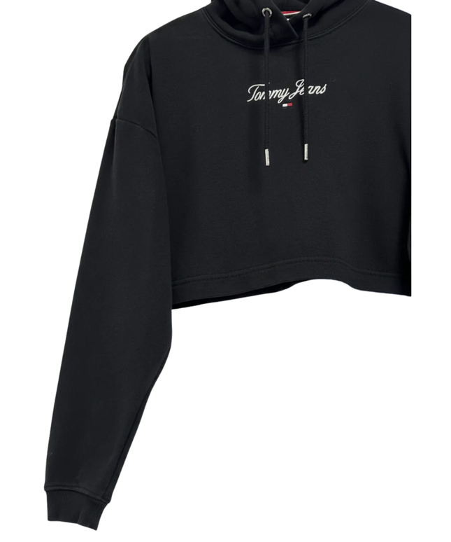 Tommy Jeans Black Cropped Logo Hoodie