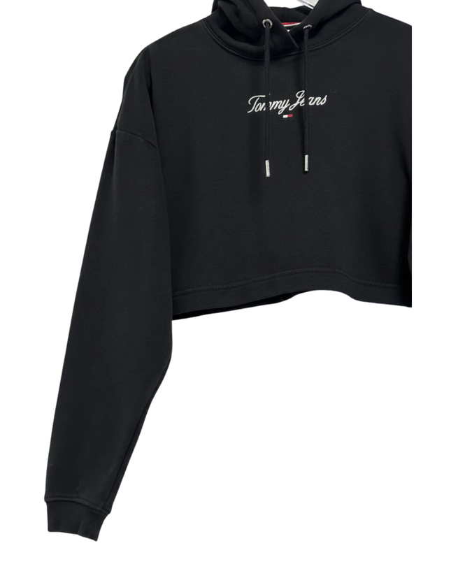 Tommy Jeans Black Cropped Logo Hoodie