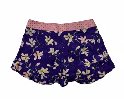 Mango Purple Floral Ruffle Hem Shorts