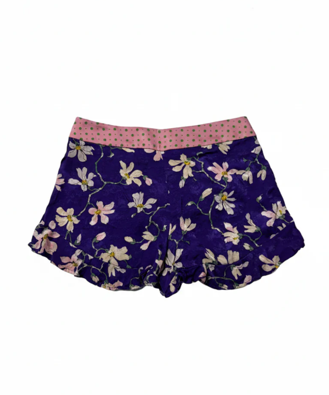 Mango Purple Floral Ruffle Hem Shorts