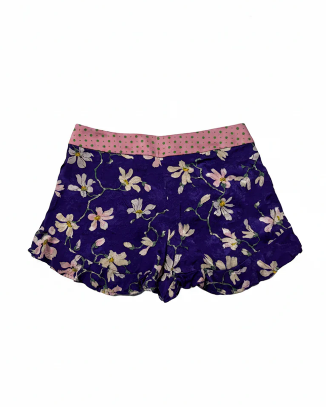 Mango Purple Floral Ruffle Hem Shorts