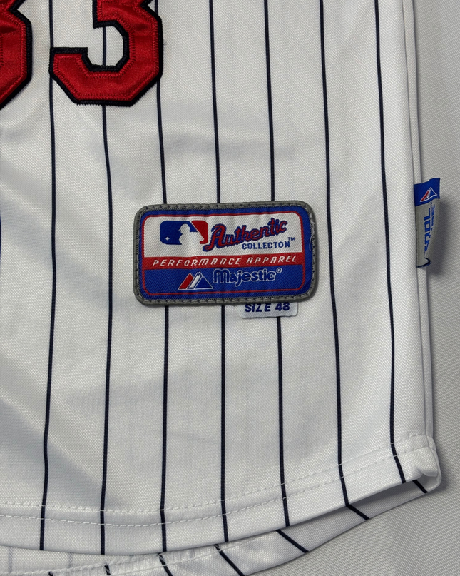 Majestic White Minnesota Twins Justin Morneau #33 Pinstripe Baseball Jersey