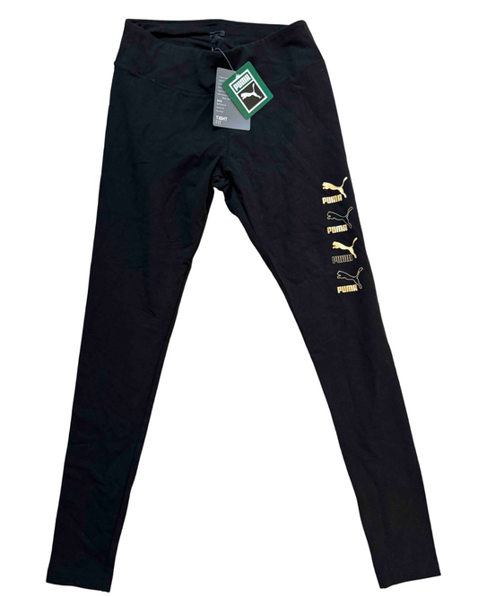 Puma Tight Fit Black With Gold Logo Leggings - XS | Waist: 25" | With Tags