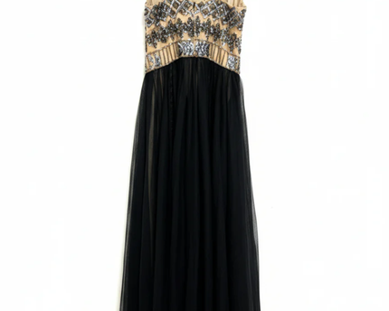 Mikael Aghal Black Beaded Tulle Evening Gown