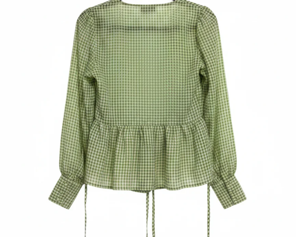 Atmos&Here Green Gingham Wrap Peplum Blouse