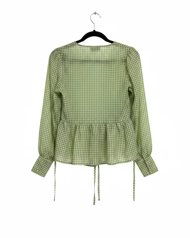 Atmos&Here Green Gingham Wrap Peplum Blouse