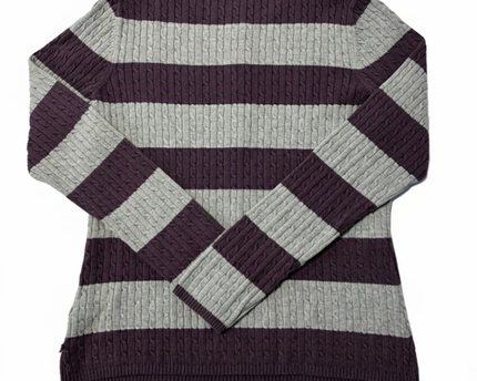 Tommy Hilfiger Purple & Gray Striped Cable Knit Henley Sweater