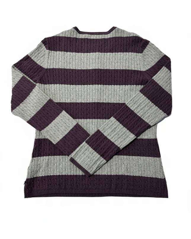Tommy Hilfiger Purple & Gray Striped Cable Knit Henley Sweater