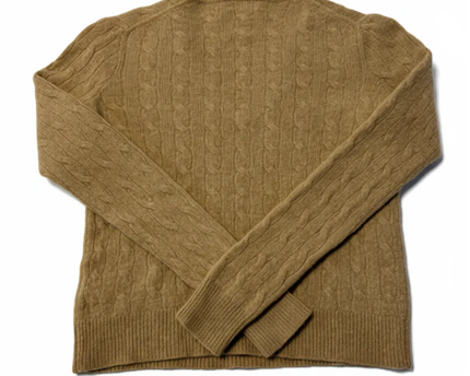 Polo Ralph Lauren Brown Cable Knit Wool-Cashmere V-Neck Sweater
