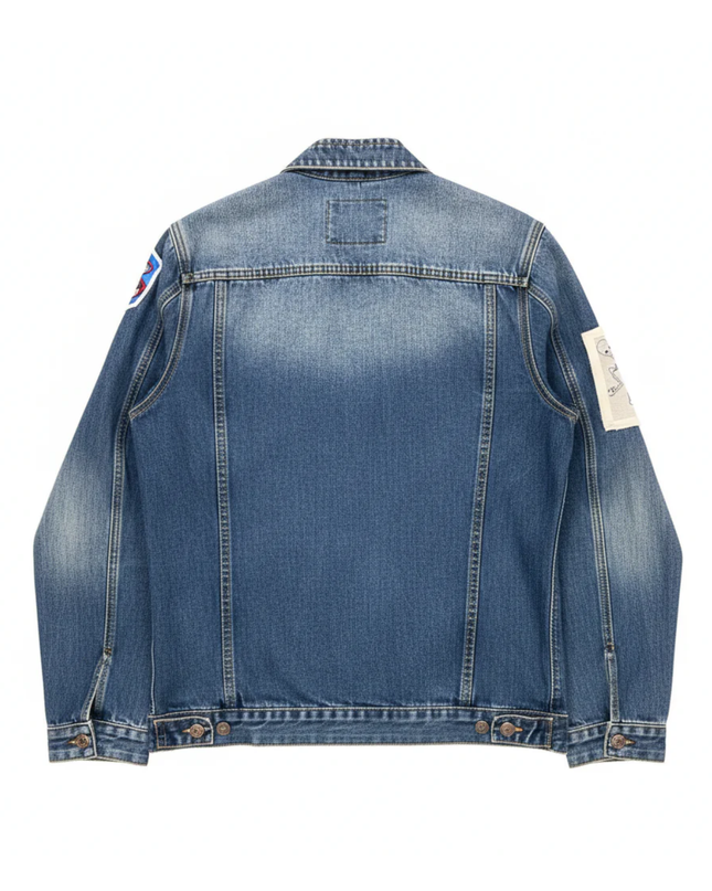 Idopy Blue Distressed Denim Jacket with NASA and PAX Patches