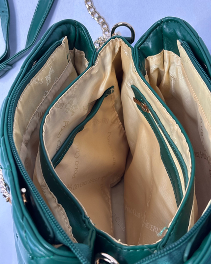 Beverly Hills Polo Club Green Quilted Handbag with Gold-Tone Chain