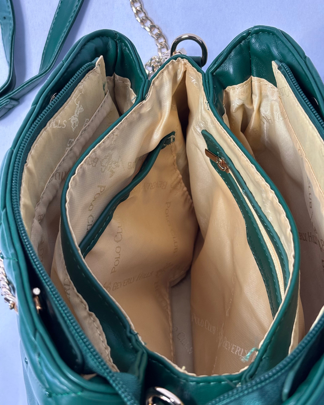 Beverly Hills Polo Club Green Quilted Handbag with Gold-Tone Chain