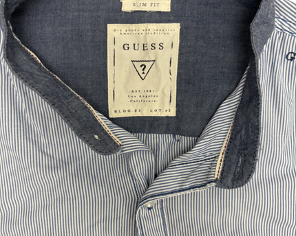 Guess Slim Fit Striped With Band Collar Shirt - XXL