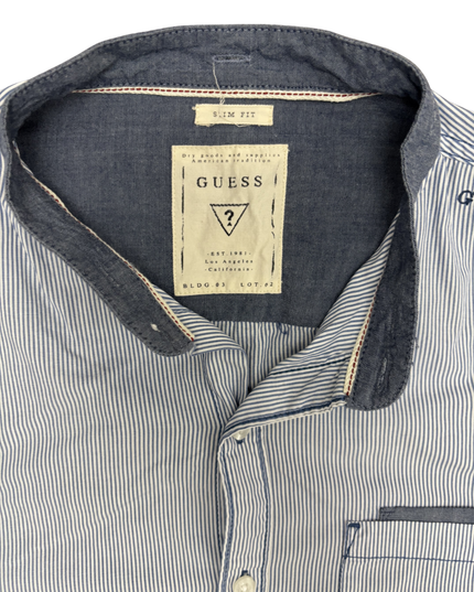 Guess Slim Fit Striped With Band Collar Shirt - XXL
