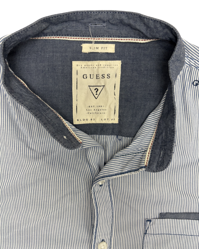 Guess Slim Fit Striped With Band Collar Shirt - XXL