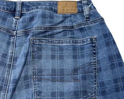 American Eagle Blue Plaid Relaxed Stretch Jeans