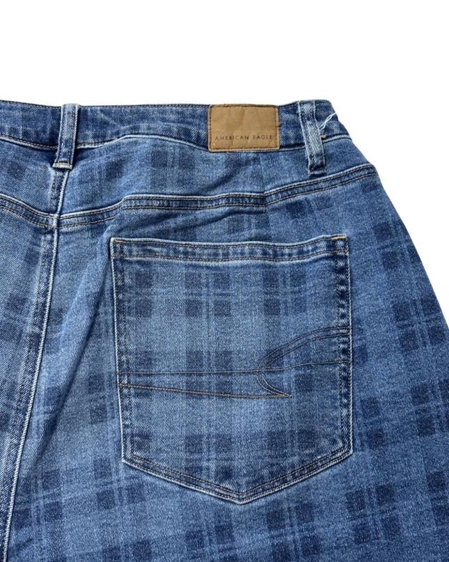American Eagle Blue Plaid Relaxed Stretch Jeans