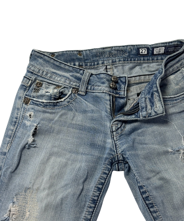 Miss Me Blue Distressed Wing Pocket Skinny Jeans
