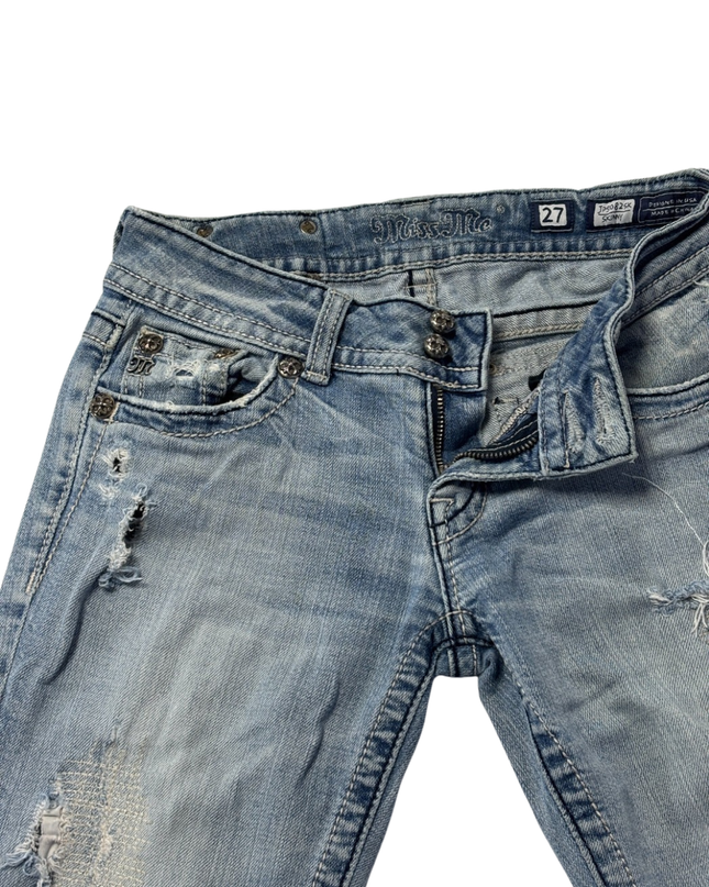 Miss Me Blue Distressed Wing Pocket Skinny Jeans