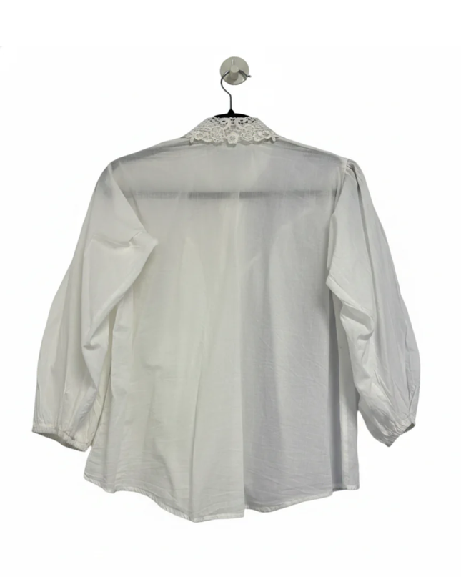 NEVER MORE White Lace Collar Puff Sleeve Blouse