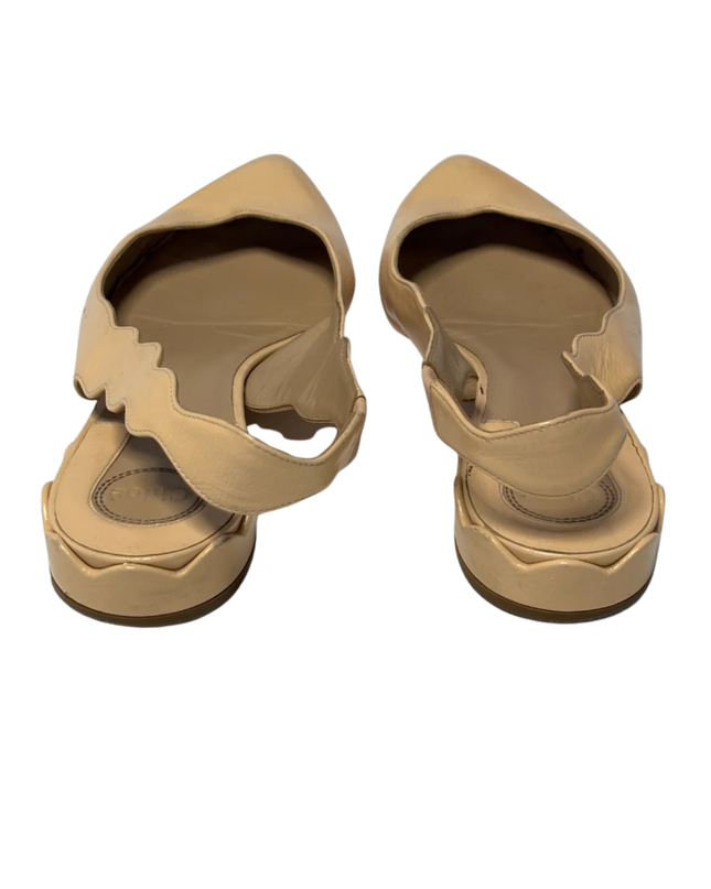 Chloe Beige Scalloped Slingback Flats