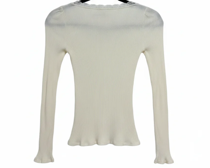 Topshop Cream Ribbed Long Sleeve Lace Trim Top