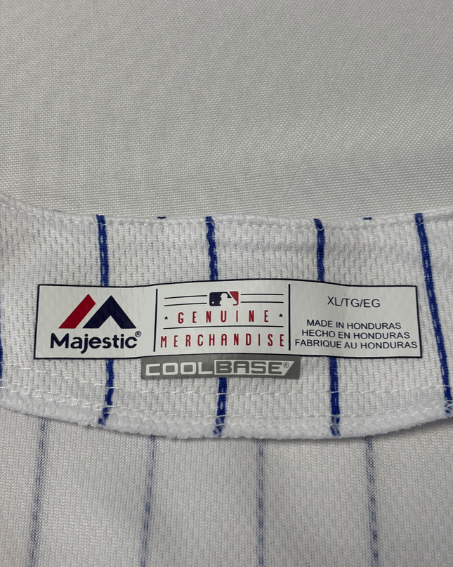 Majestic White Chicago Cubs Kris Bryant #17 Pinstripe Baseball Jersey