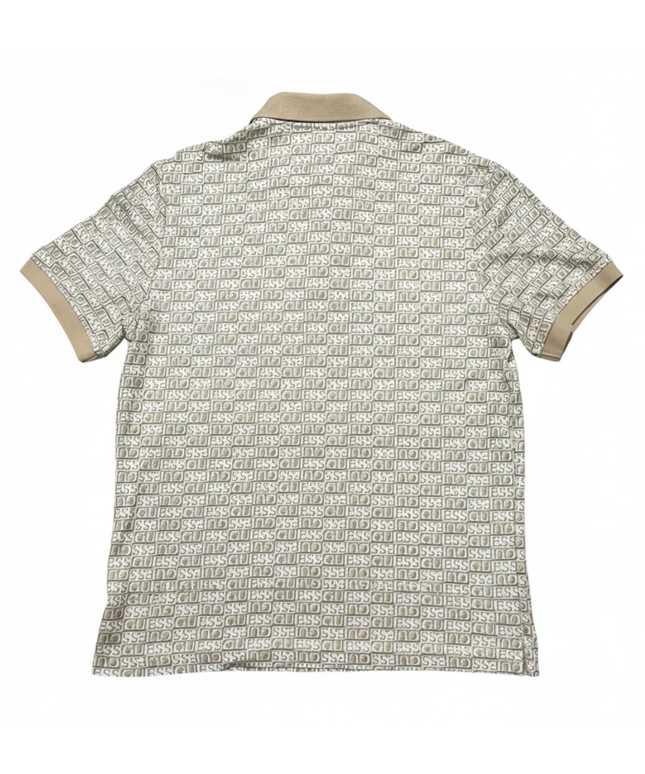 Guess Beige Monogram Print Slim Fit Polo Shirt