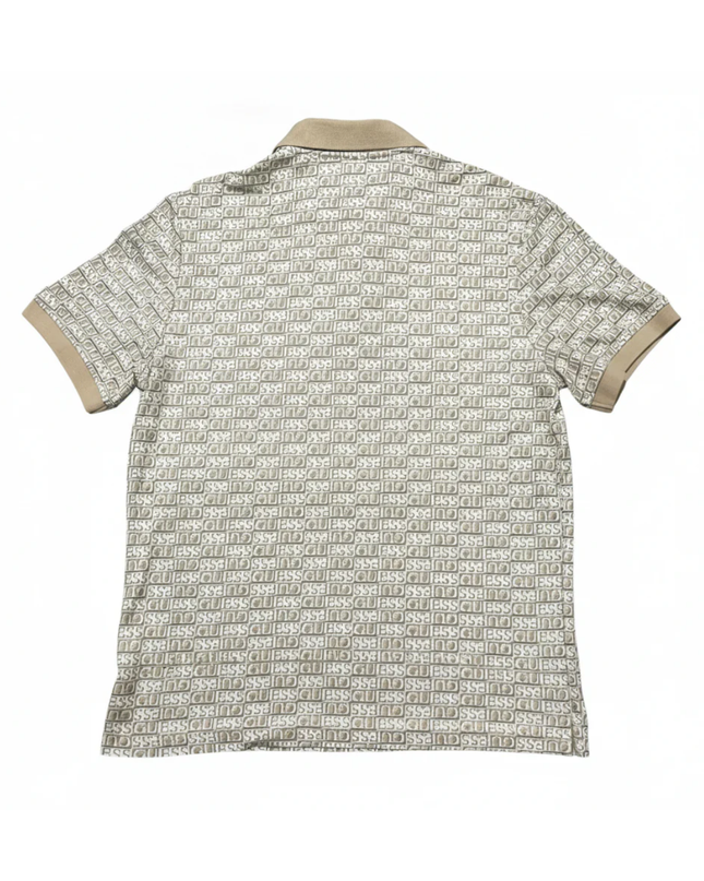 Guess Beige Monogram Print Slim Fit Polo Shirt