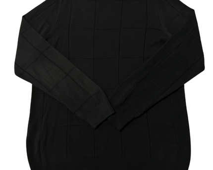 LC WAIKIKI Black Textured Grid Knit Crew Neck Sweater
