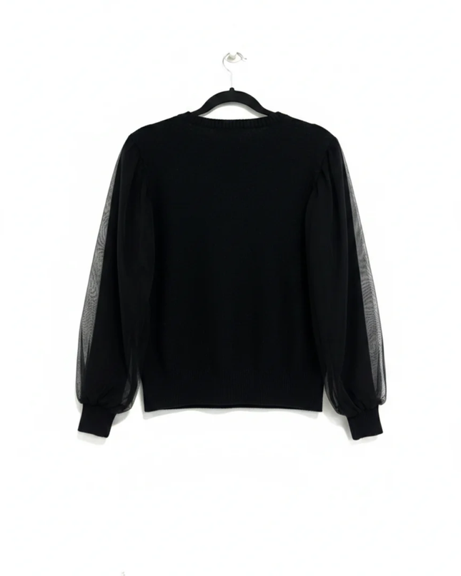 INC International Concepts Black Mesh Sleeve Sweater