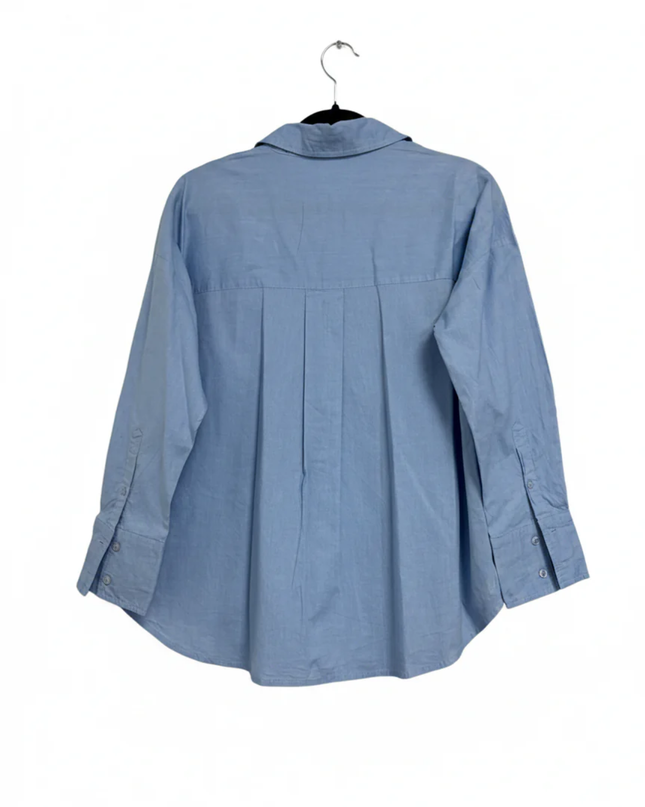 Bebe Blue Long-Sleeved Cotton Button-Down Shirt