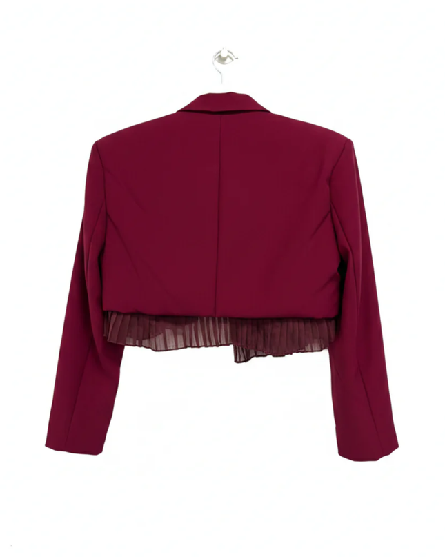 Missguided Burgundy Cropped Pleated Hem Blazer W/Tags