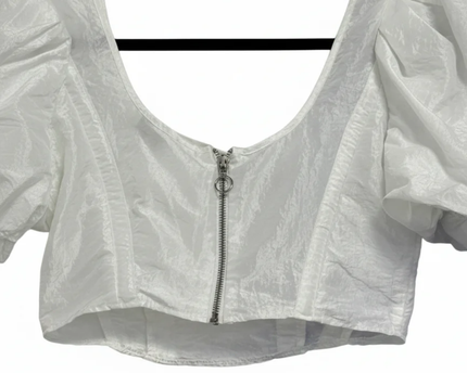 Topshop White Puff Sleeve Corset Style Crop Top