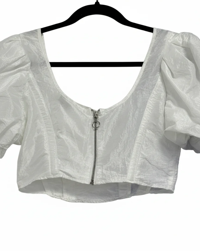 Topshop White Puff Sleeve Corset Style Crop Top