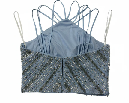 Say Yes to the PROM Light Blue Beaded and Sequined Crop Top