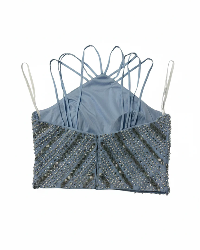 Say Yes to the PROM Light Blue Beaded and Sequined Crop Top