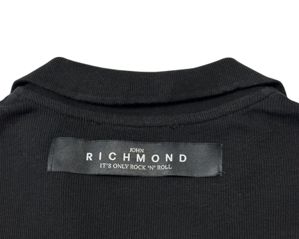 John Richmond Black Ribbed Polo Collar Mini Dress