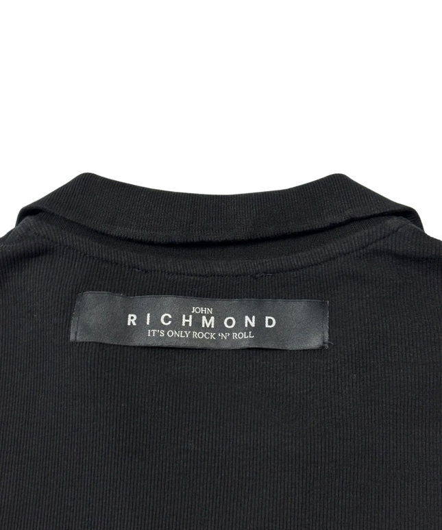 John Richmond Black Ribbed Polo Collar Mini Dress