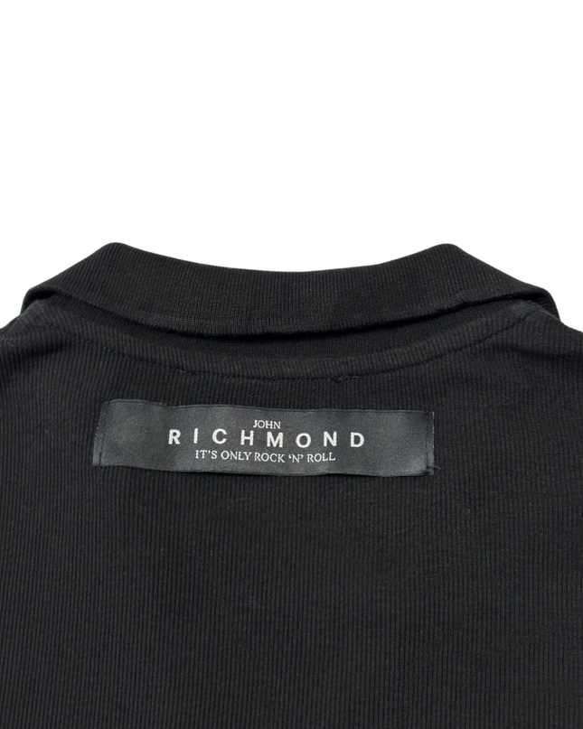 John Richmond Black Ribbed Polo Collar Mini Dress
