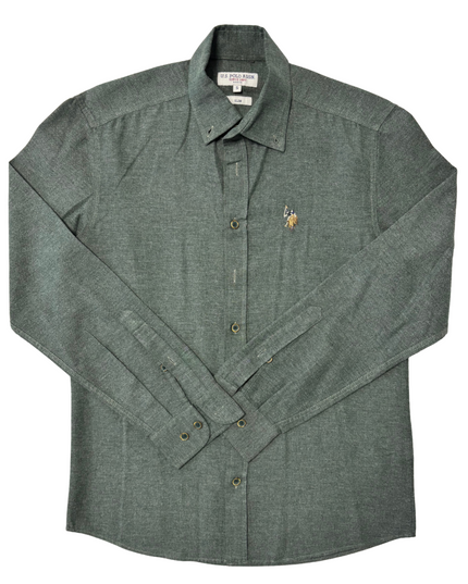 U.S. Polo Assn. Herringbone Textured Olive Green Shirt