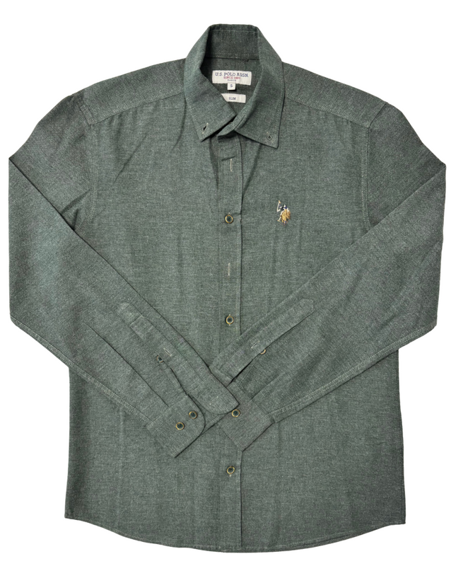 U.S. Polo Assn. Herringbone Textured Olive Green Shirt