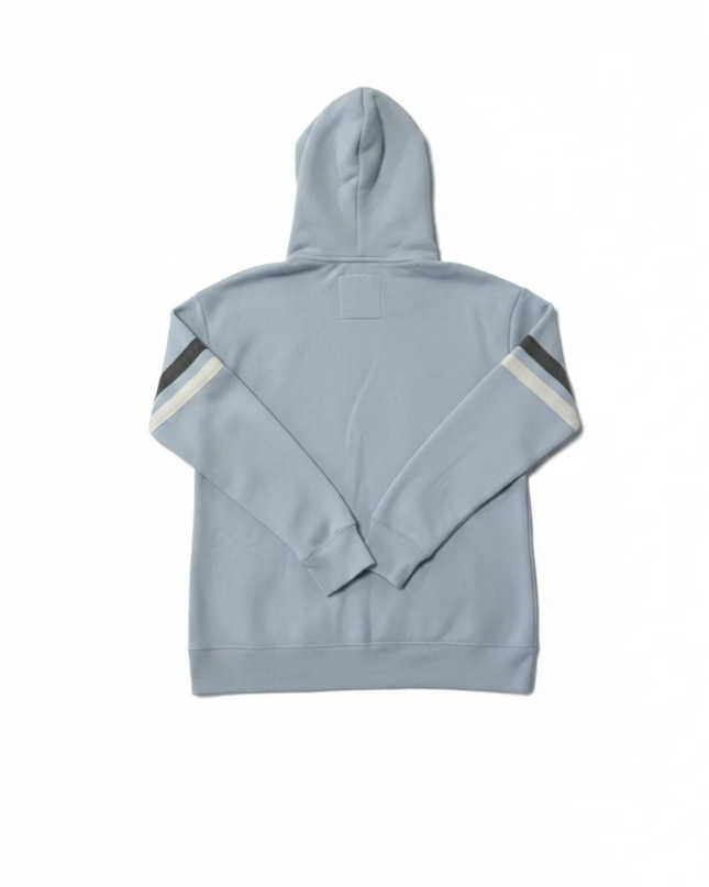 Hollister Light Blue Graphic Hoodie with Sleeve Stripes