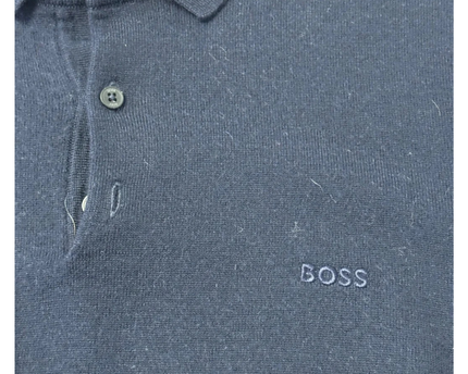 BOSS Navy Blue Long Sleeve Knitted Polo Sweater